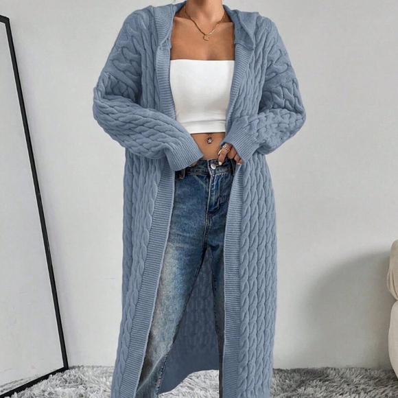 Dusty Blue Casual Women's Long Cardigan - Picture 4 of 6